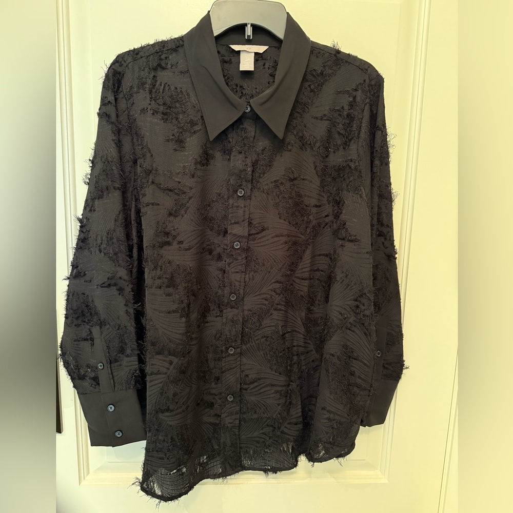 H & M Textured Weave Shirt Black IS XL